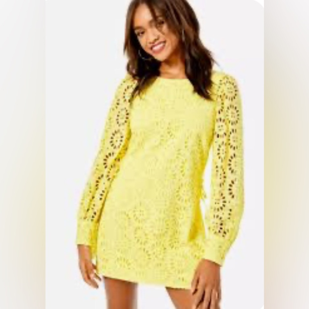 NWT Lilly Pulitzer Calla Yellow Oversized Pinwheel Eyelet long sleeve romper